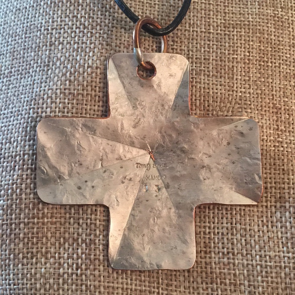 Large Tony Davis Silver Copper Textured Cross - Picture 5 of 7